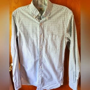 J Crew cotton long sleeve button down dress shirt, blue check pattern XS